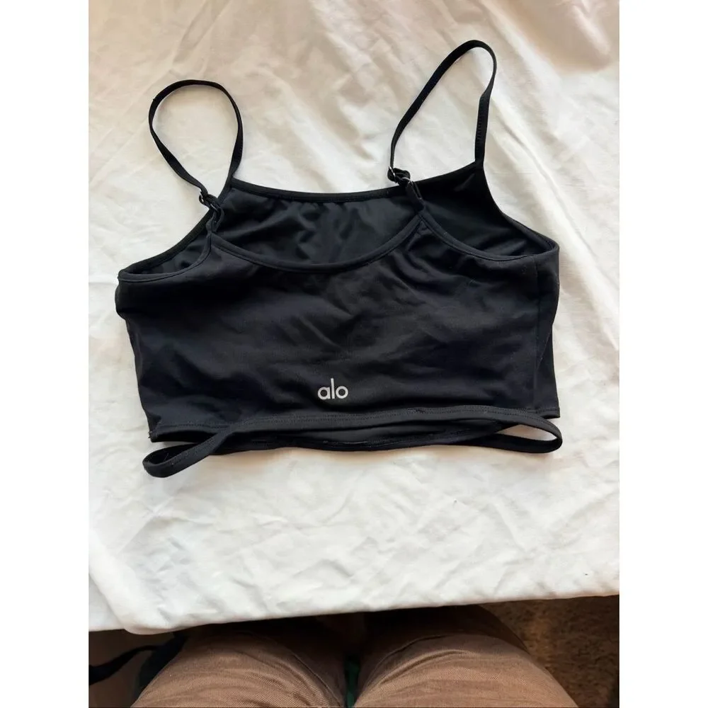 Alo Yoga Black Ribbed Cropped Tank Top Athletic Studio Wear Women Size Small